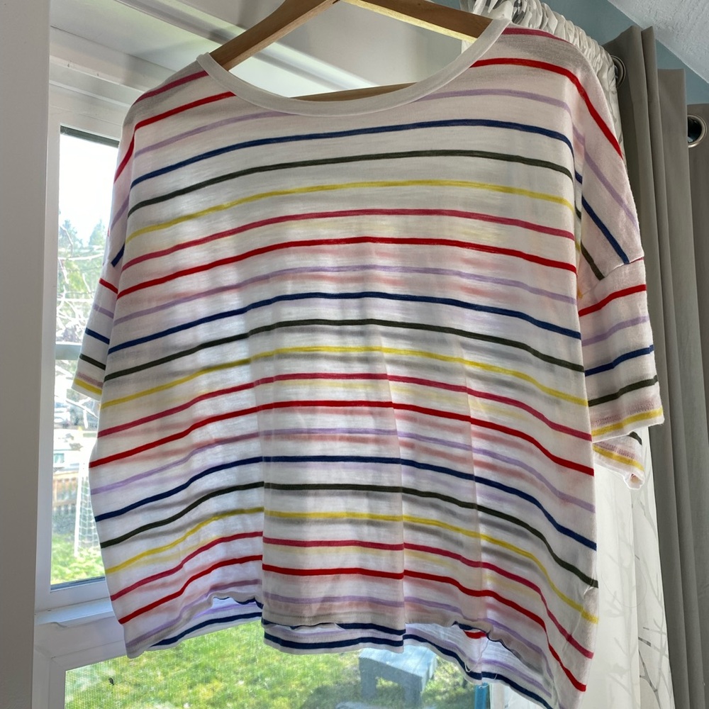 Cropped Rainbow Striped Tee